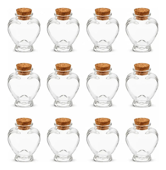 Pack 12 Frascos Corazón Vidrio 80ml Corcho Para Recuerdos