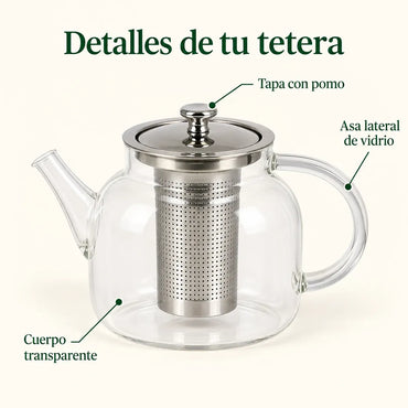 Tetera Infusor De Vidrio Té Infusor Acero Inoxidable 1.5 L