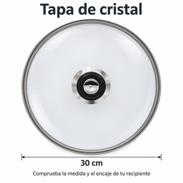 Tapa de Cristal 30 Cm para Sartén, Ollas Vidrio