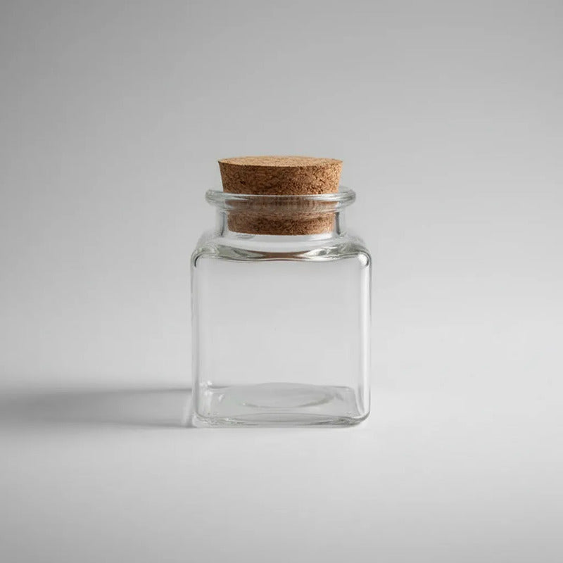 Pack 12 Frascos De Vidrio 50ml Cuadrado Con Tapa De Corcho Trasparente