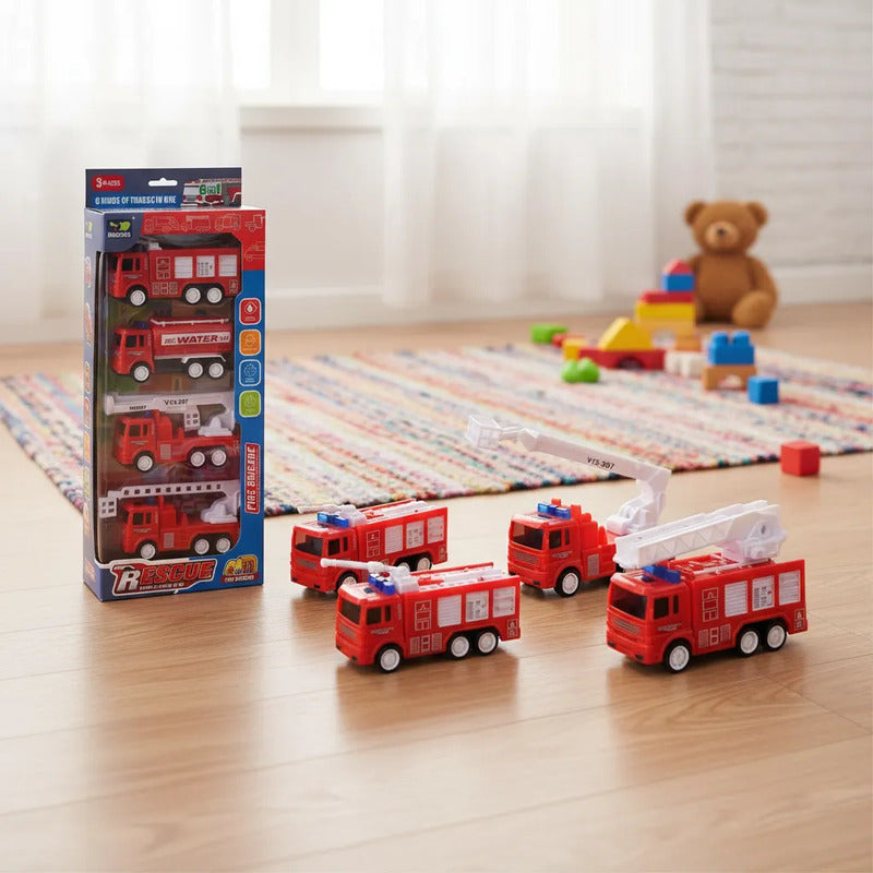 Pack 4 Mini Autos Camiones De Bomberos Juguete Para Niños Auto Varios