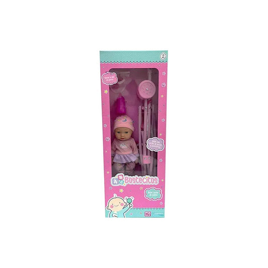 Muñeca Bostecitos Bebé con Coche y Accesorios 30 Cm