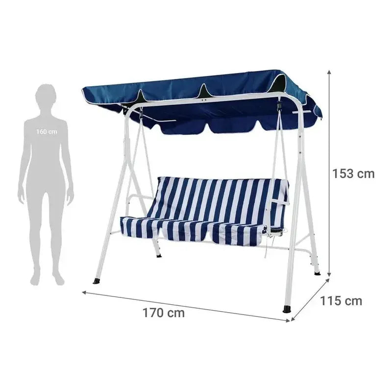 Sillón Columpio 3 Personas Rayas Azul Azul