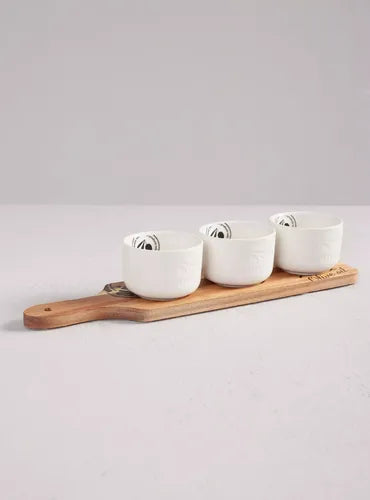 Set De Pocillos Más Tabla De Madera
