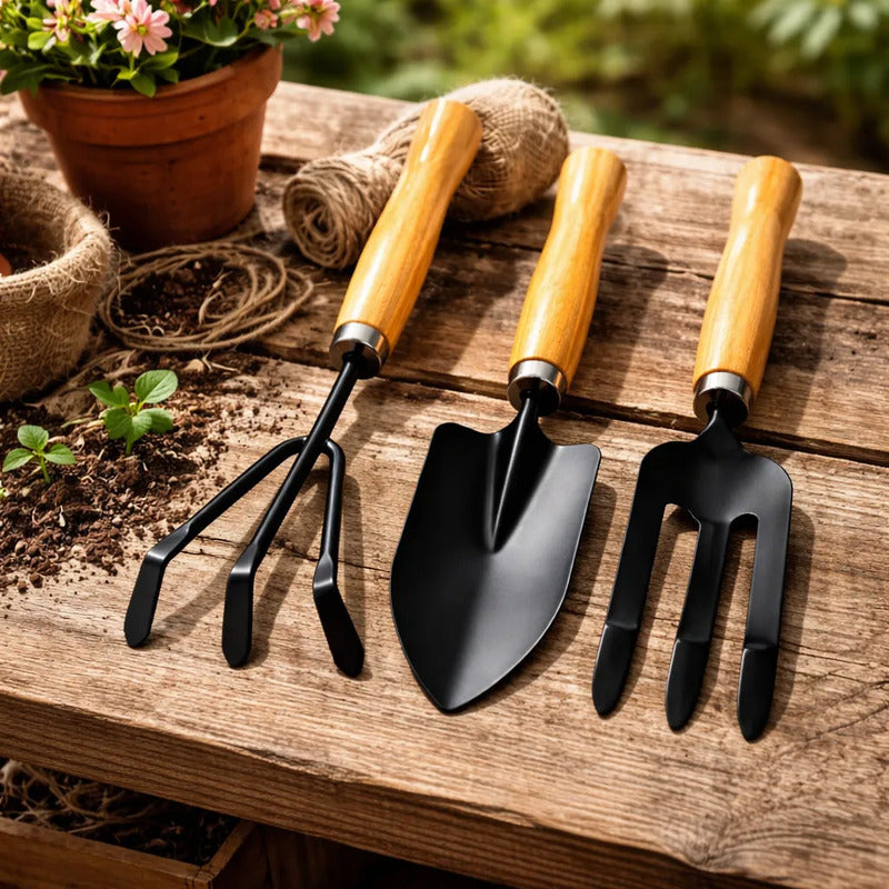 Set De 3 Piezas Herramientas Tridente, Para Jardin Marrón Claro