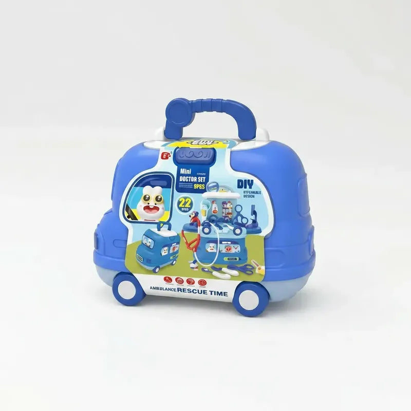 Juego De Doctor Para Niños En Maletin Forma De Auto Azul Acero