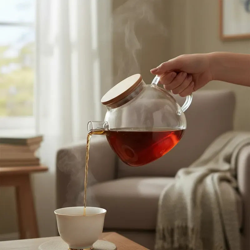 Tetera Vidrio Con Infusor 1 Litro Y Tapa Bambú Transparente