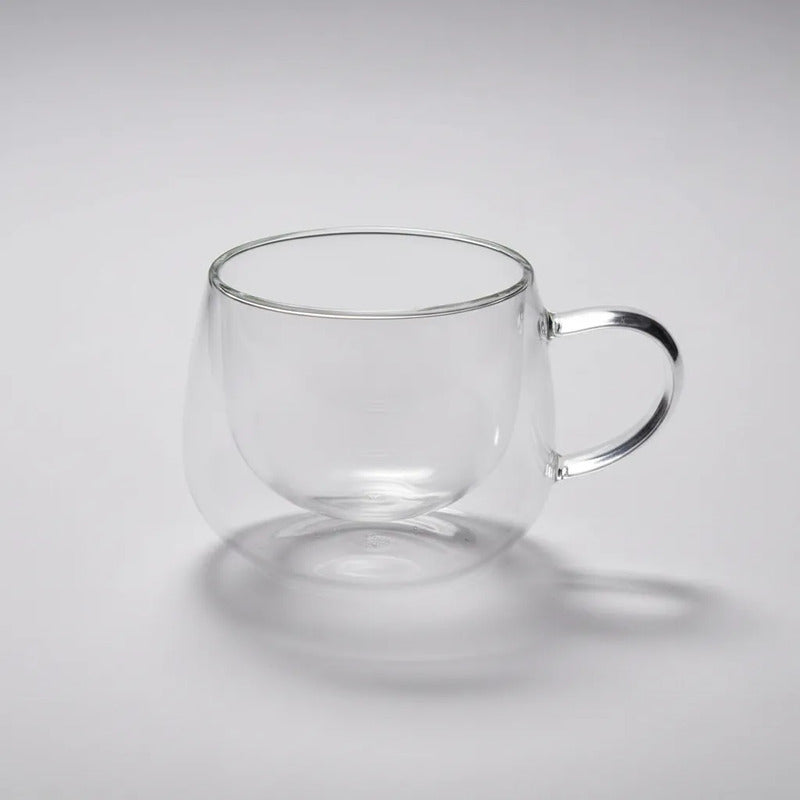 Pack 4 Tazas De Vidrio Doble Pared Redondeada 350 Ml Vidrio