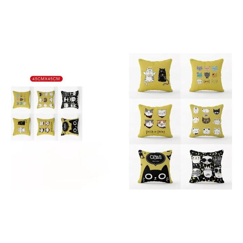 Pack X6 Fundas De Cojines 45x45 Cm, Súper Suaves- Gato Gato
