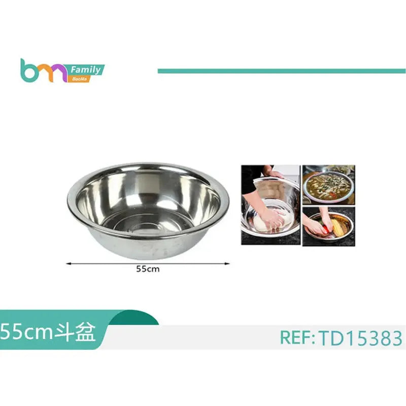 Bowl Profundo Grande En Acero Inoxidable 55cm Reposteria Color Plateado