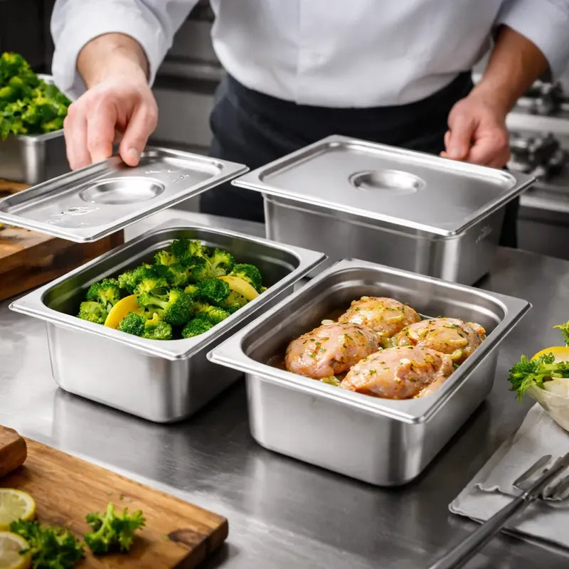 Pack 2 Bandeja Deposito Gastronomico Acero Inoxidable Plateado