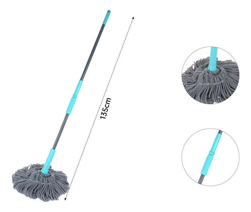 Mopa Trapeador Con Exprimidor Automatico Funcional 135cm Celeste