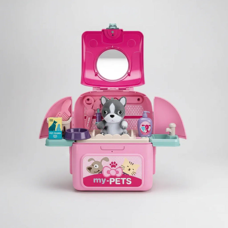 Juguete Set Mochila De Veterinario Mascotas Para Niños Rosa Chicle