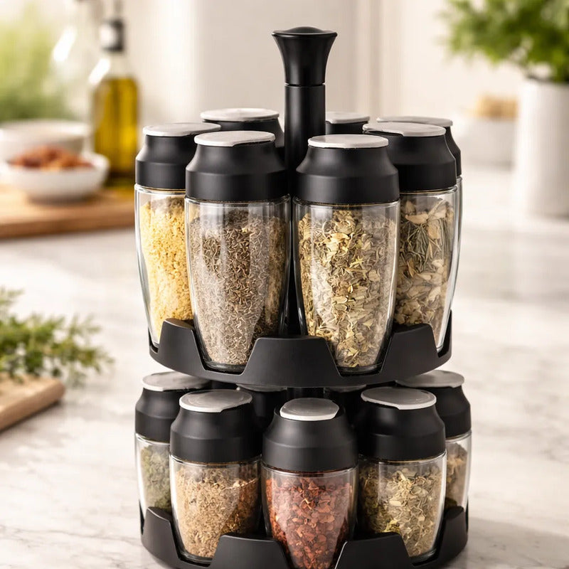 Set De 12 Especieros De Vidrio 90 Ml, Organización Y Estilo Negro