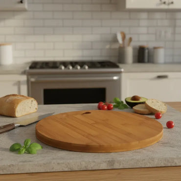 Tabla Para Picar Y Cortar De Madera Circular 32cm Liso Lisa Bambú