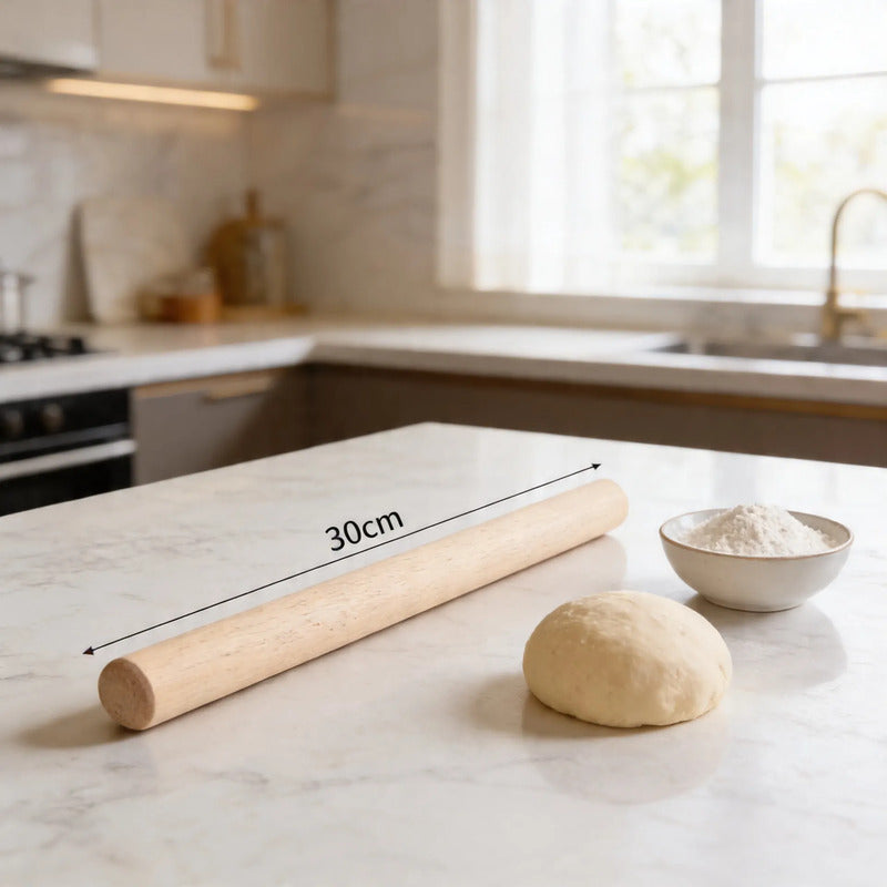 Rodillo De Madera Para Masas De Pizza O Pan 30cm Madera