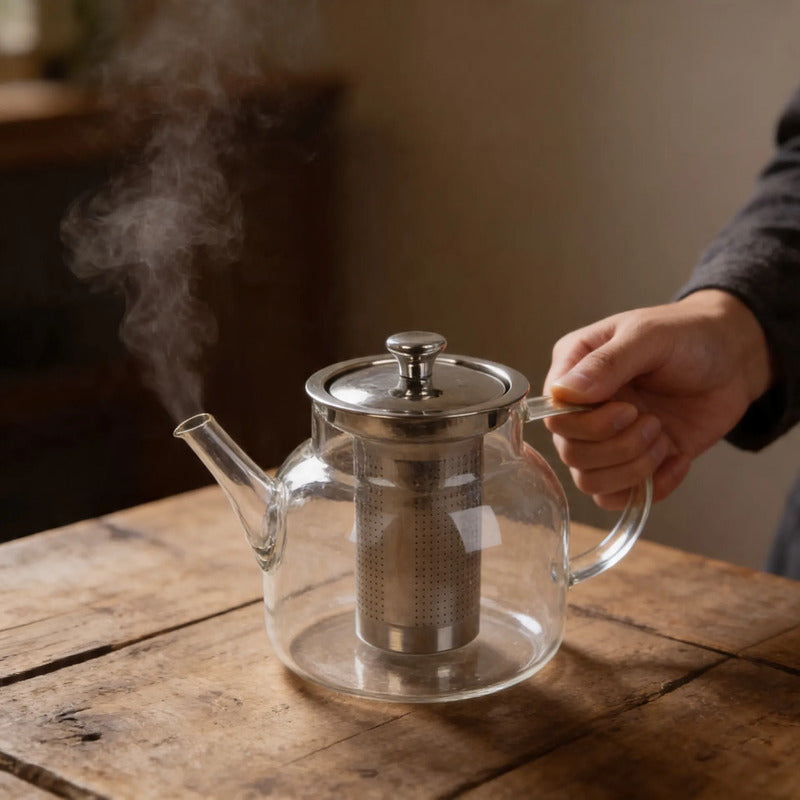 Tetera Infusor De Vidrio Té Infusor Acero Inoxidable 1.5 L Transparente
