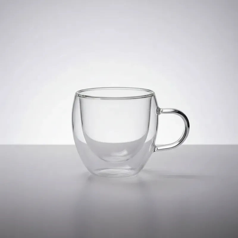 Pack 4 Tazas De Vidrio Doble Pared Con Asa 150 Ml Transparente