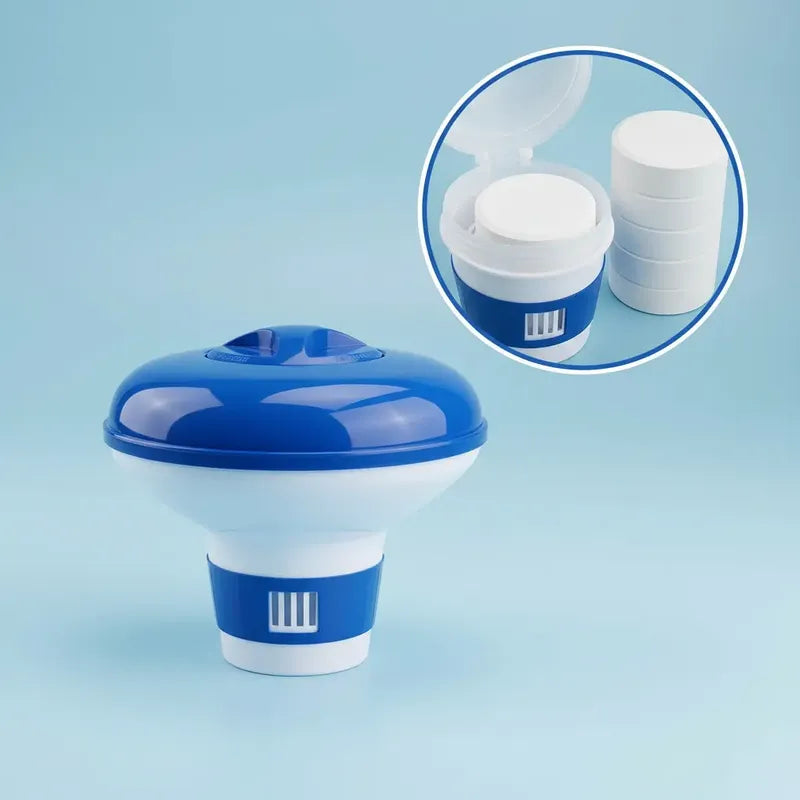 Dispensador De Cloro Para Piscina + Tabletas De Cloro 1 Kg Azul