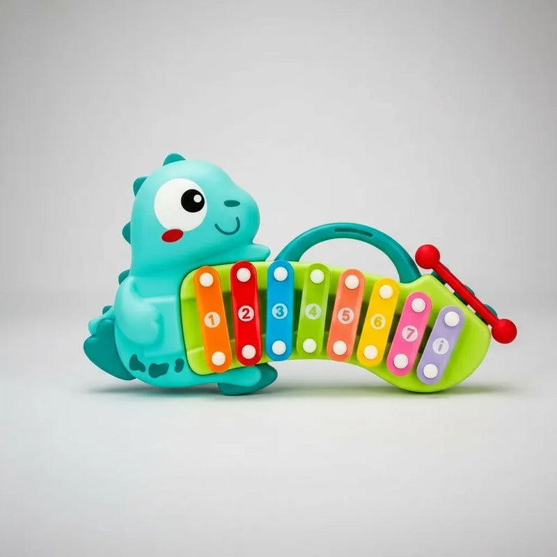 Xilófono Infantil Dinosaurio Musical Educativo 8 Notas Celeste