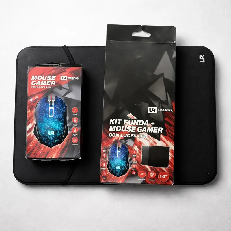 Kit De Funda + Mouse Gamer Con Luces Led Color Negro Negro
