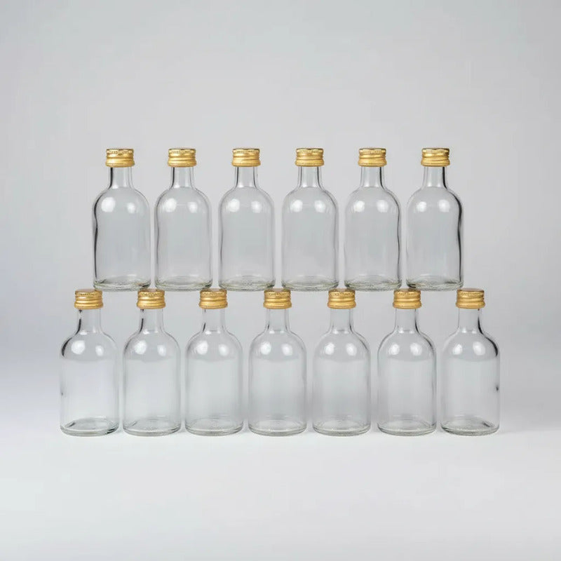 Pack 12 Mini Botellas De Vidrio 50ml Con Tapa Metálica Vidrio