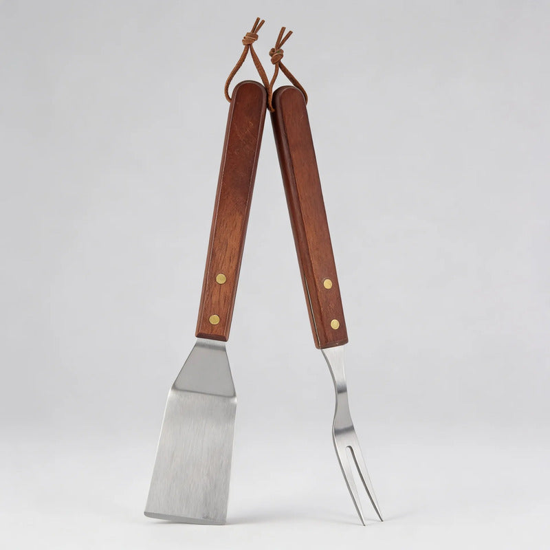 Set Parrillero Espátula Tenedor Acero Bbq Asado