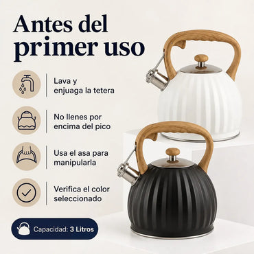 Tetera Acero Inoxidable Silbante 3 Litros Blanco Negro