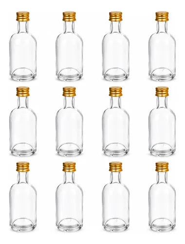 Pack 12 Mini Botellas De Vidrio 50ml Con Tapa Metálica