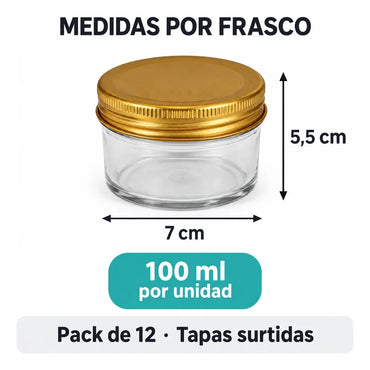 Pack 12 Frascos De Vidrio 100ml Tapa Metalica