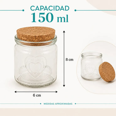 Pack 12 Frascos Vidrio 150ml Tapa Corcho Para Postres