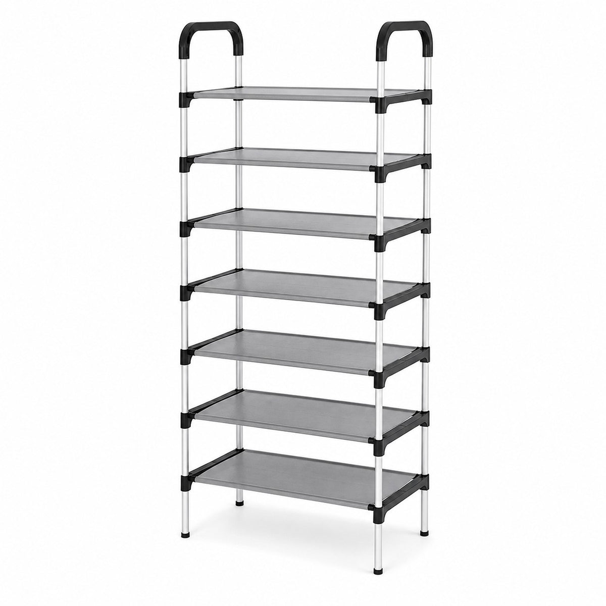 Zapatero organizador Import Famys de 7 niveles con estructura tubular plateada y estantes grises para calzado