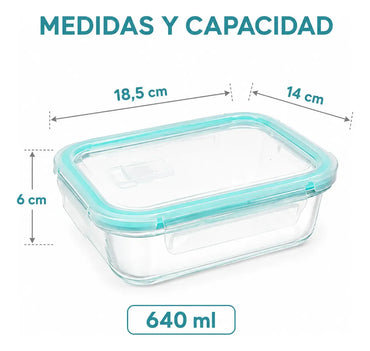 Set 4 Tupper Hermético Vidrio 640 Ml