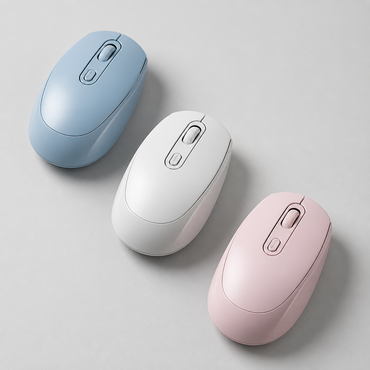Tres colores de mouse inalámbrico en estudio
