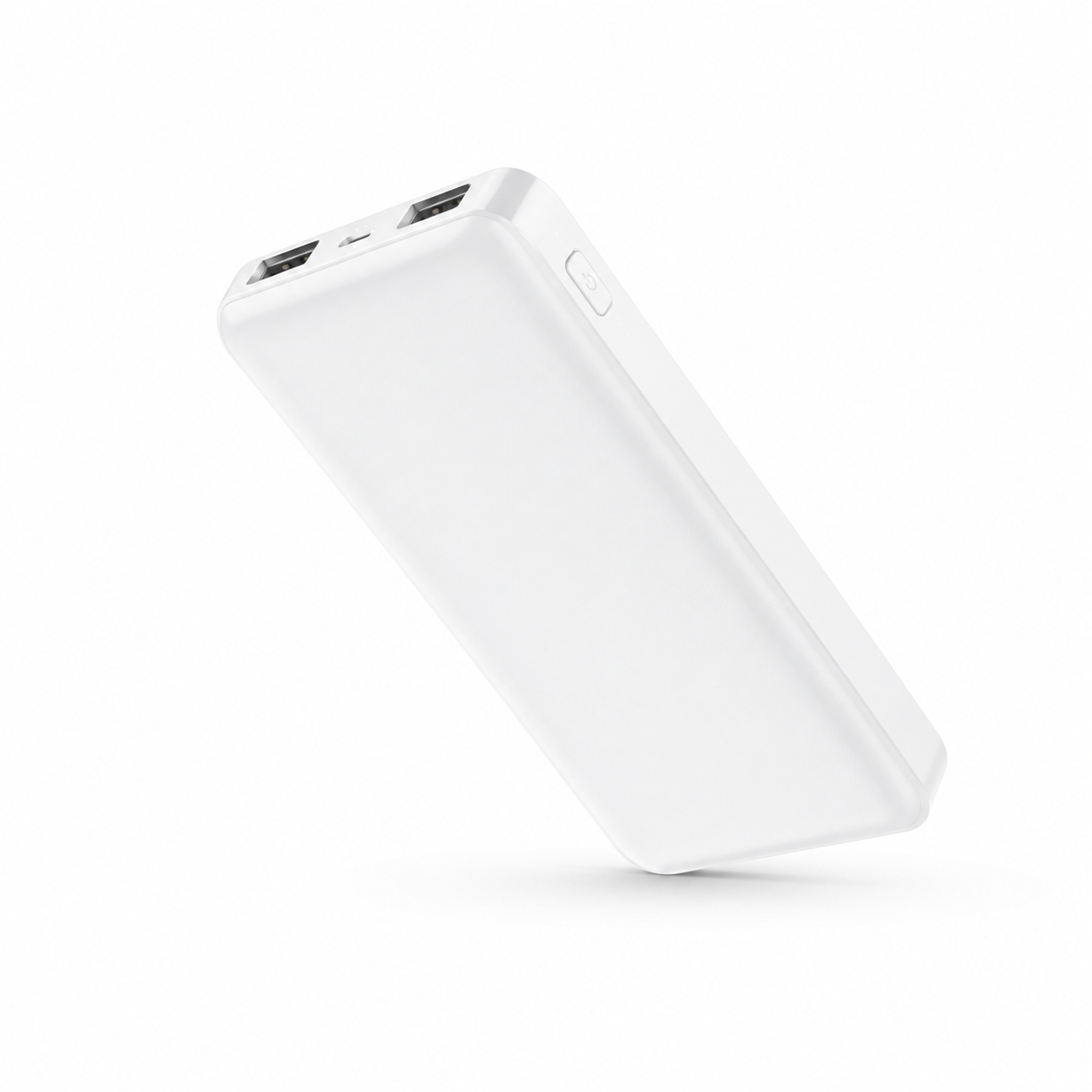 Power bank blanco de 5000 mAh sobre fondo blanco