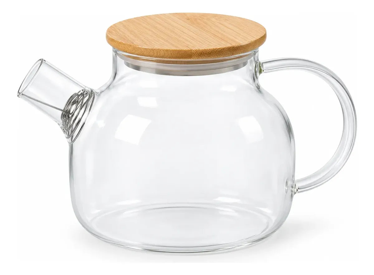 Tetera De Vidrio 1 Litro Con Tapa De Bambú Y Filtro