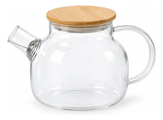 Tetera De Vidrio 1 Litro Con Tapa De Bambú Y Filtro