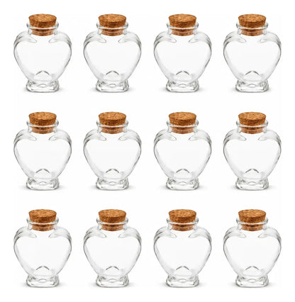 Pack 12 Frascos Corazón Vidrio 80ml Corcho Para Recuerdos