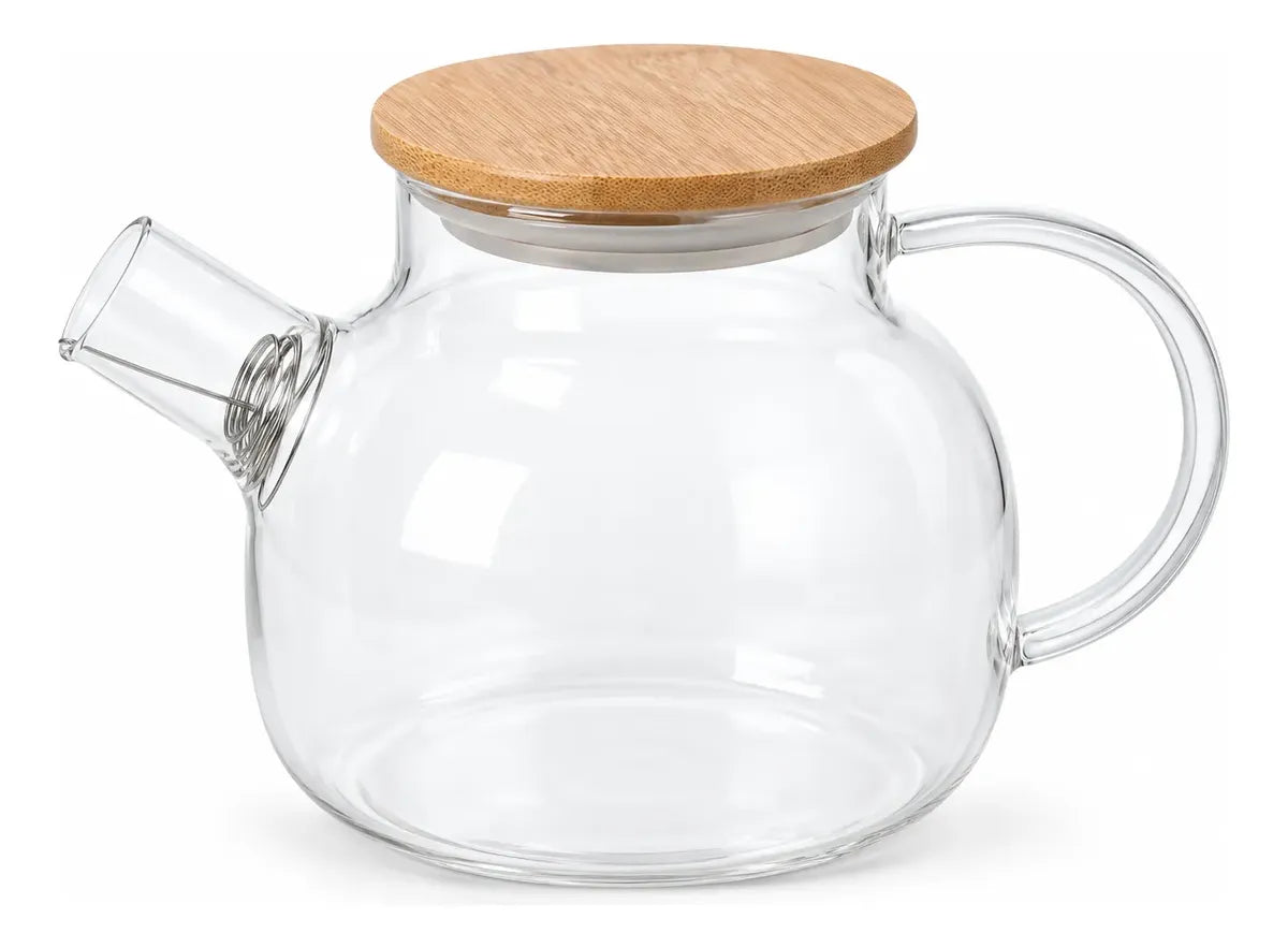 Tetera De Vidrio 800 Ml Con Filtro Y Tapa De Bambú
