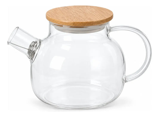 Tetera De Vidrio 800 Ml Con Filtro Y Tapa De Bambú