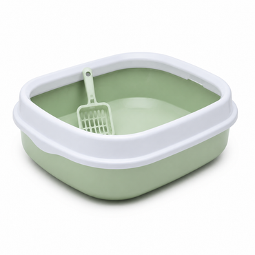 Arenero abierto verde con borde blanco y pala