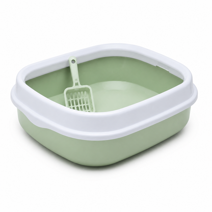 Arenero abierto verde con borde blanco y pala