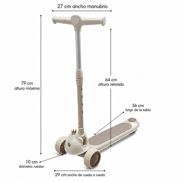 Medidas del scooter infantil: manubrio, altura, tabla y ruedas