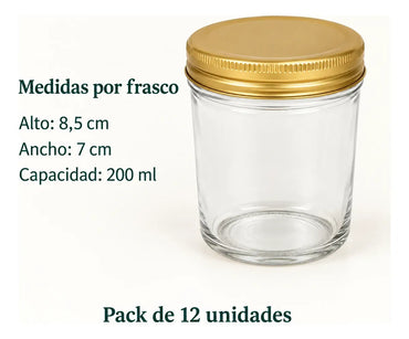Pack 12 Frascos De Vidrio Conserveros 200 Ml Con Tapa