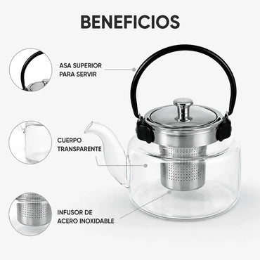 Tetera De Vidrio Con Infusor Acero Inoxidable 600 Ml