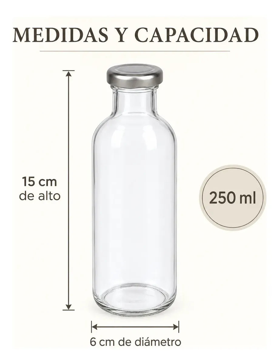 Pack 6 Frascos De Vidrio Para Jugos 250ml