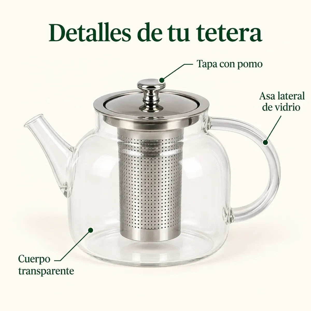 Tetera Infusor De Vidrio Té Infusor Acero Inoxidable 1.5 L