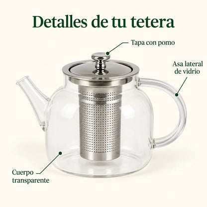 Tetera Infusor De Vidrio Té Infusor Acero Inoxidable 1.5 L
