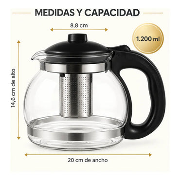 Tetera Vidrio 1200 Ml Infusor Té Café Infusiones