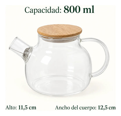 Tetera De Vidrio 800 Ml Con Filtro Y Tapa De Bambú